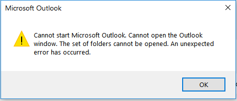 cannot start microsoft outlook 2016