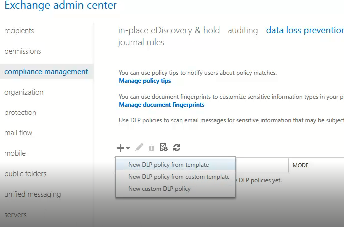 dlp policy in exchange 2016