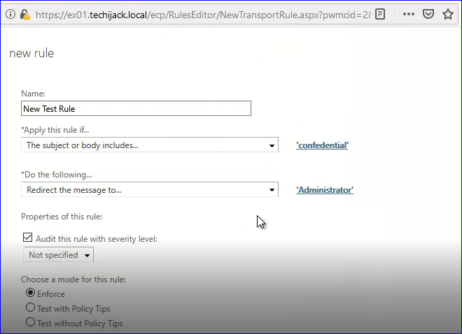 transport rule in exchange server 2016, how to configure transport rule in exchange server