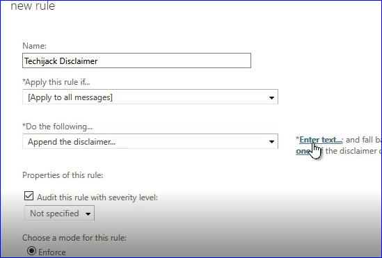 apply disclaimer exchange 2016