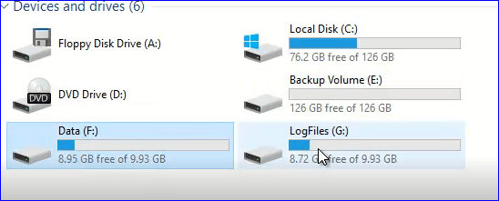exchange backup database drives