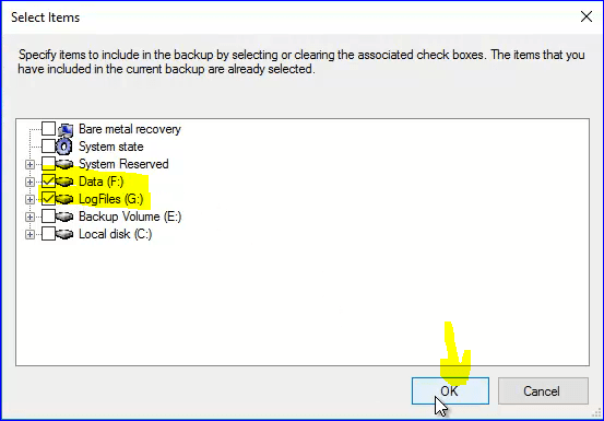 Exchnage mailbox backup add items