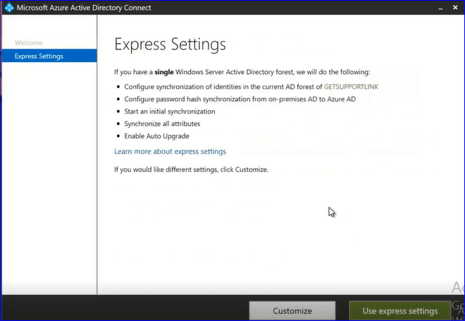 azure ad connect step by step express install