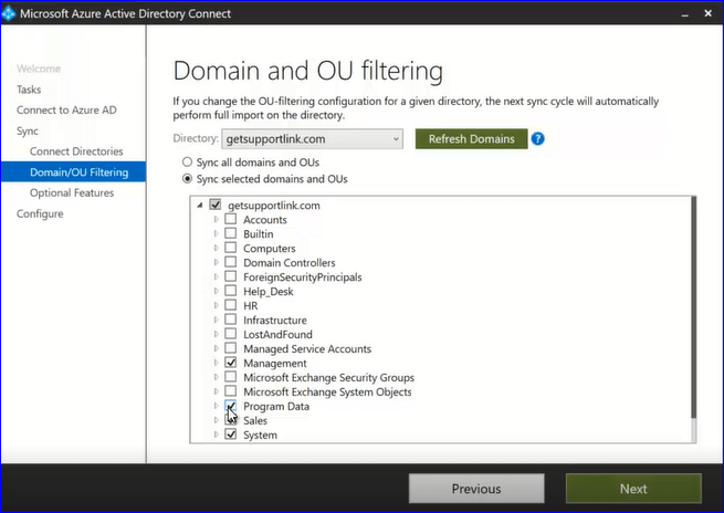 domain ou filtering