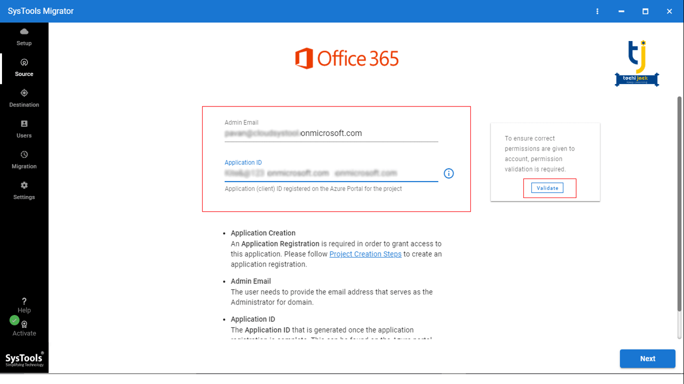 login in Office 365 source tenant