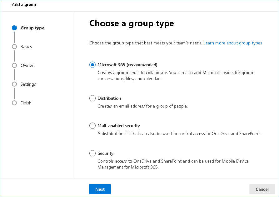 group type in office 365 groups