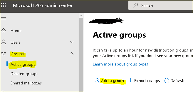 Add a group To office 365