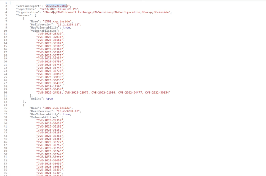 Exchange vulnerability report