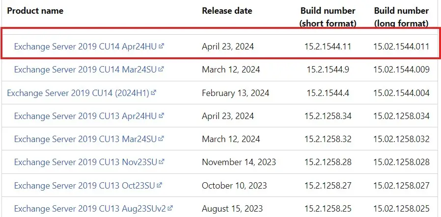 Microsoft build release for exchange