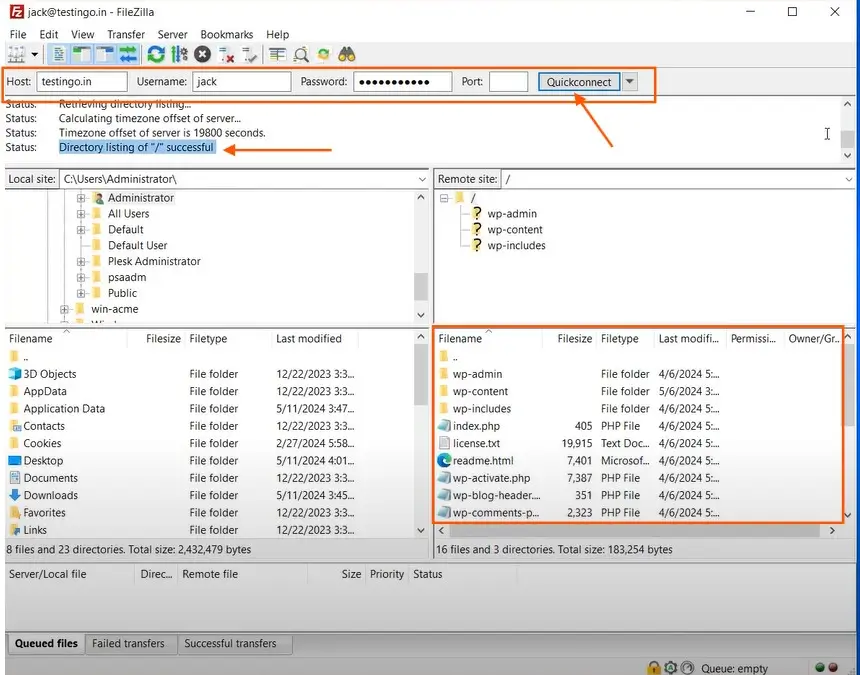 connecting with filezilla