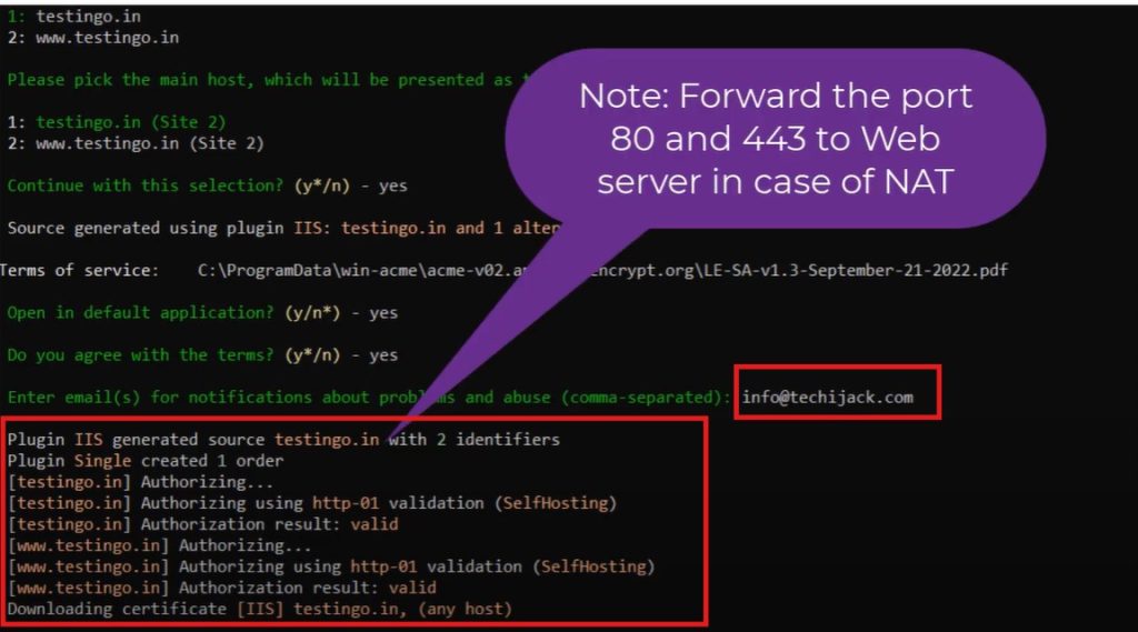 issuing ssl certificate iis