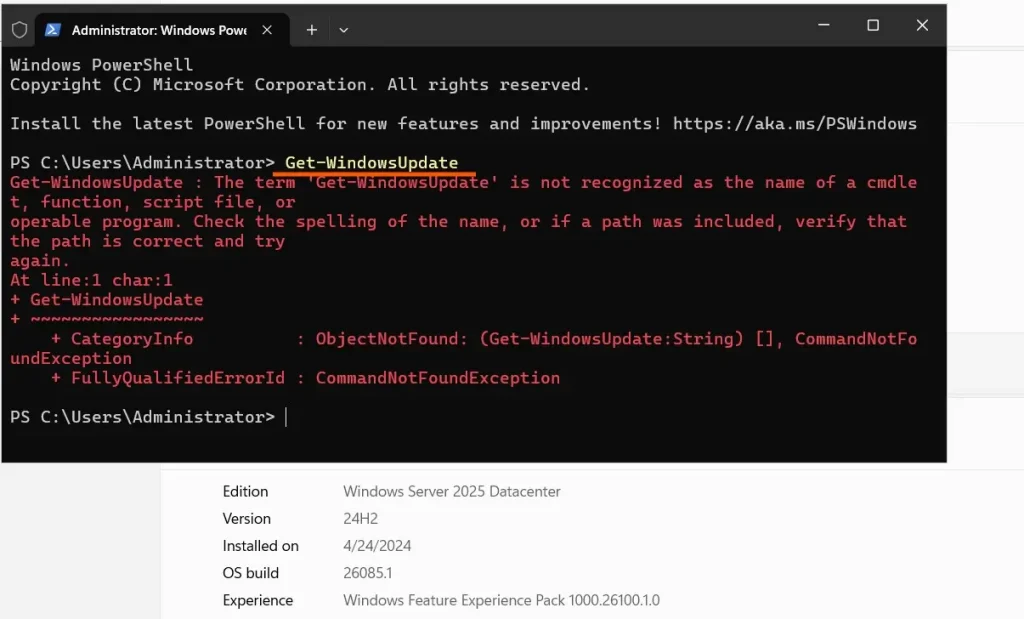 running get windows update cmdlet