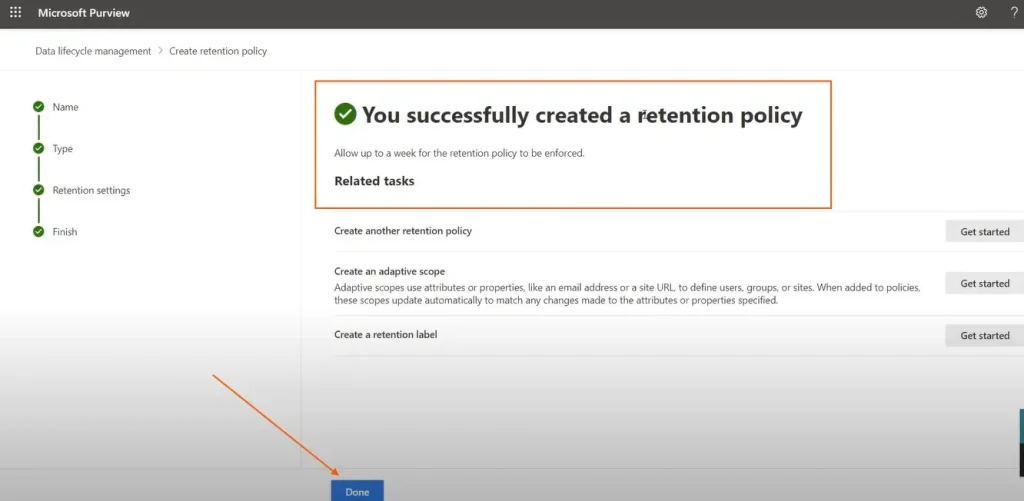 teams retention policy created