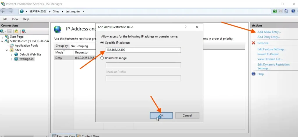 allow entry in domain and ip restrictions