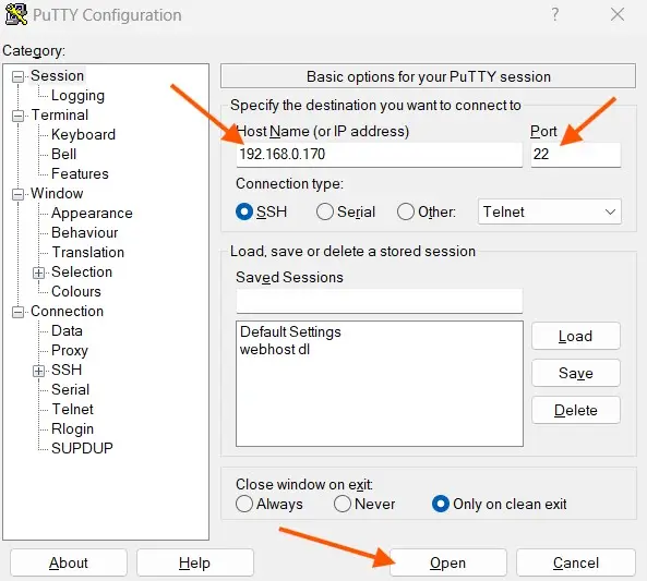 connecting openssh with putty