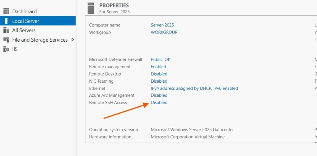 enable openssh on windows server 2025