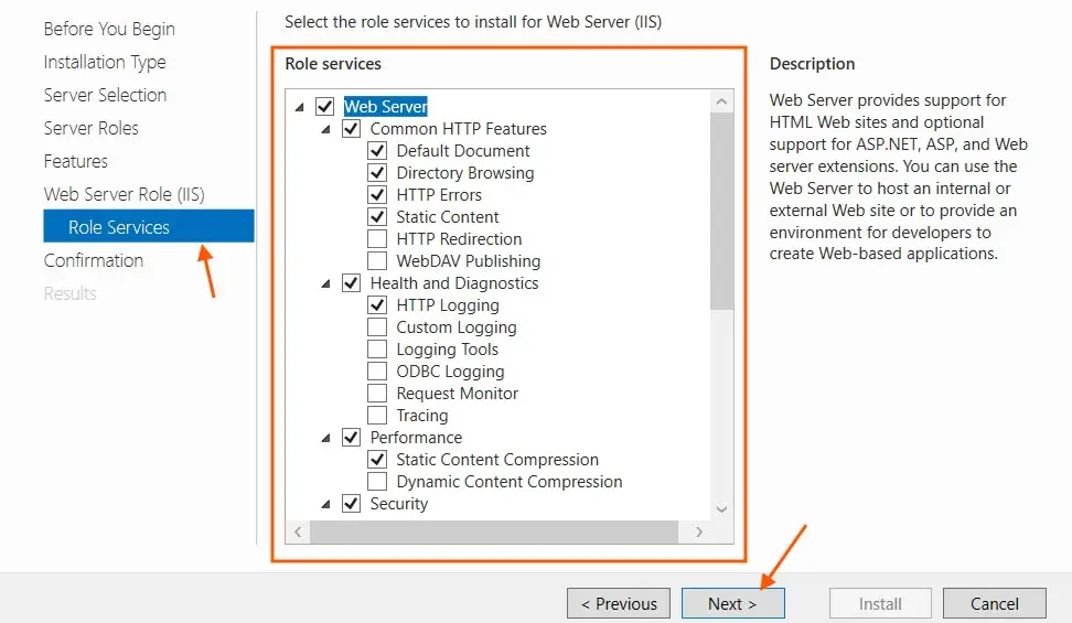 install iis role services