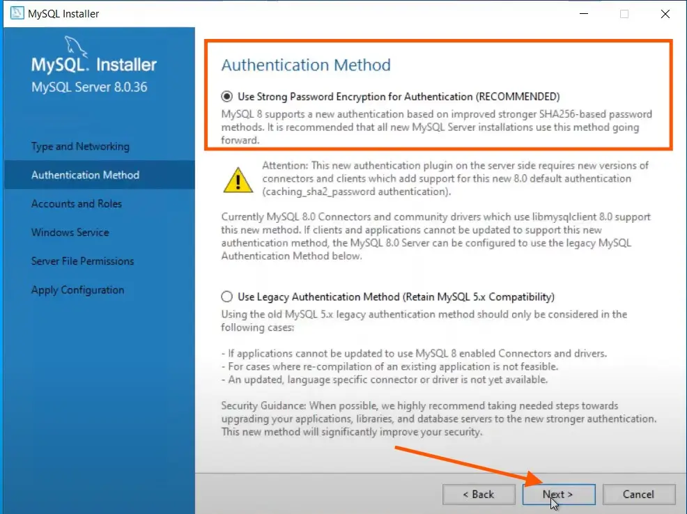 mysql authentication method