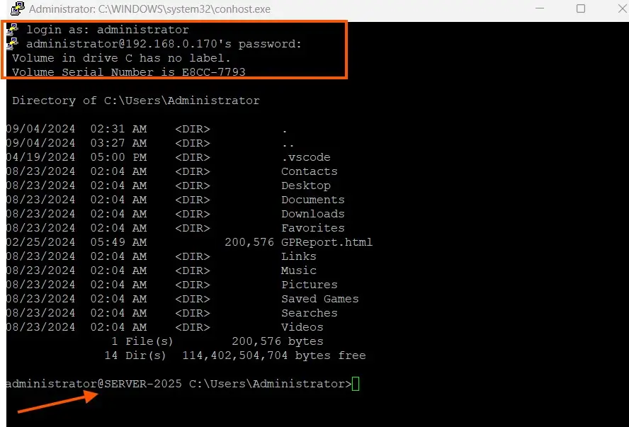 open ssh connected with windows server