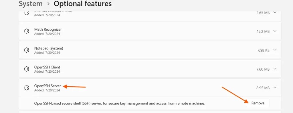 removing openssh from windows server