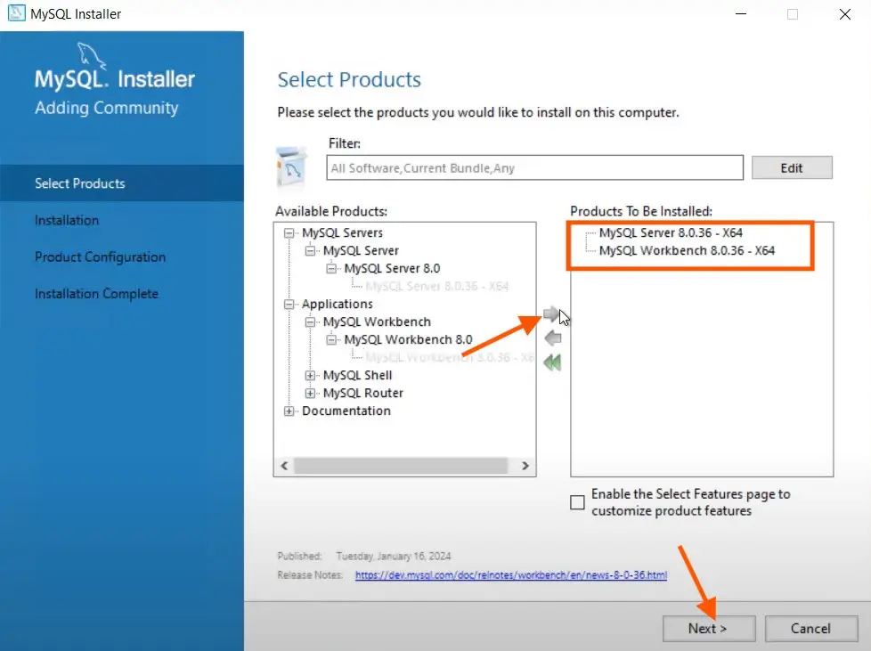 selecting mysql server