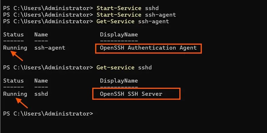 service start of openssh