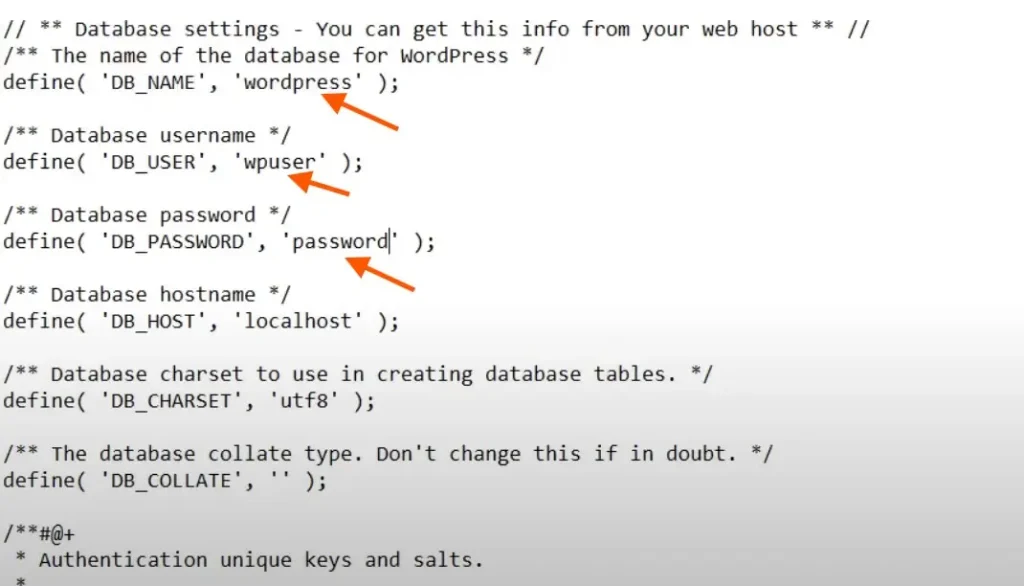 setting database and user password