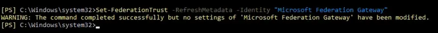 to refresh the Exchange federation metadata