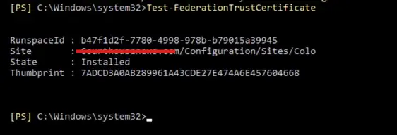 Test-FederationTrustCertificate