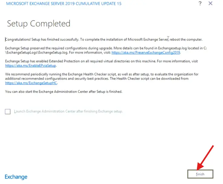 Exchange cumulative update 15 upgraded successfully
